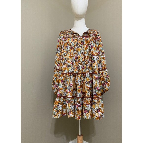 Kourt Yellow Orange Floral Poplin Mini Dress XS - Picture 2 of 6